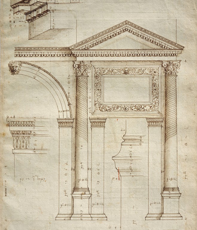 Measured drawing of the Arch of Jupiter Ammon , Verona, ca. 1540. Image courtesy of RIBA Library Drawings and Archives Collections